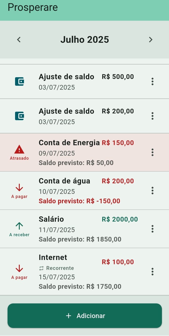 Tela inicial do app Prosperare